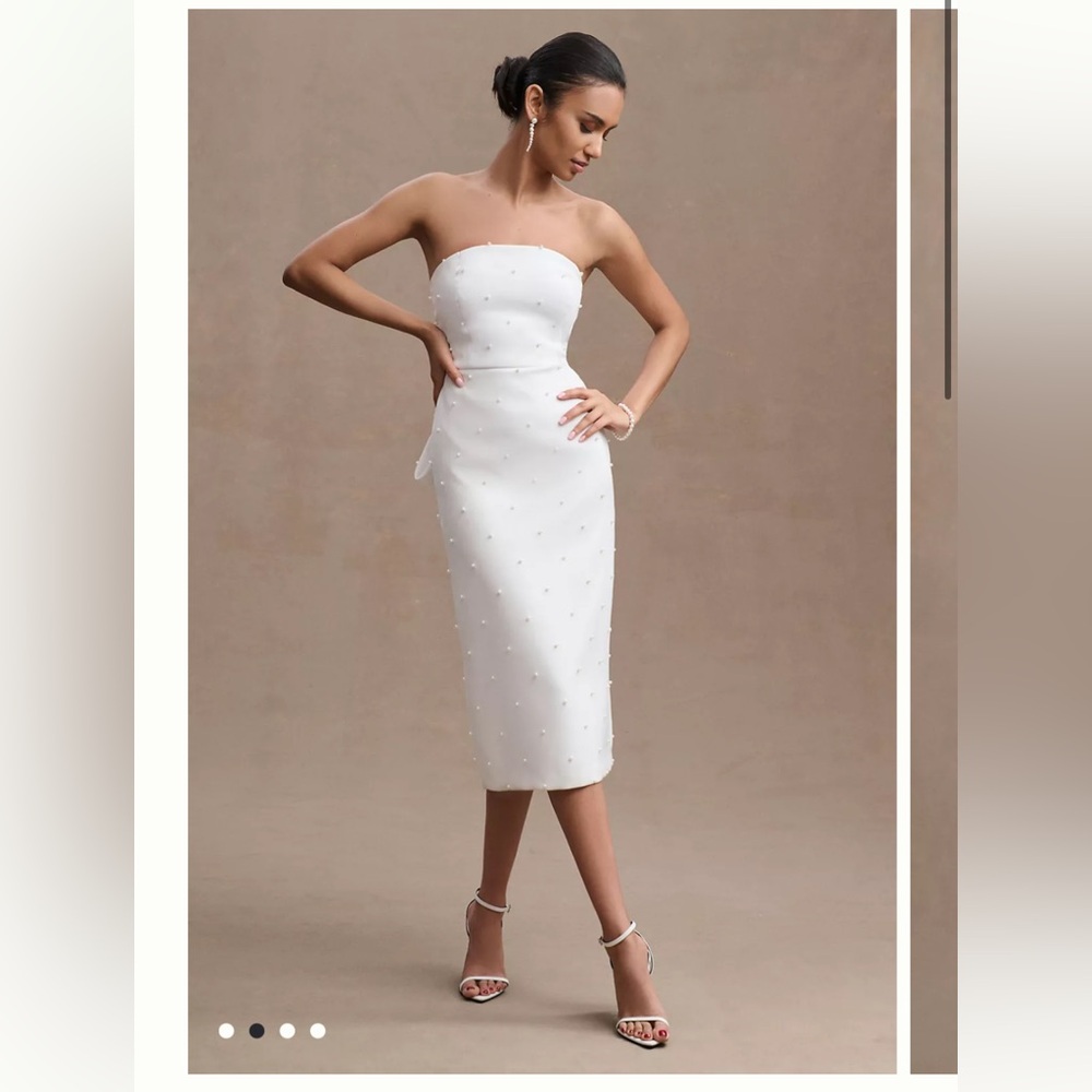Sachin & Babi Gemma Strapless Back Bow Pearl Midi Dress
